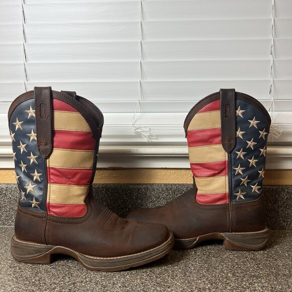 Durango Rebel Boots Mens Sz 7.5 EE Brown American Flag Cowboy Square Toe Mid 12" - Picture 5 of 9
